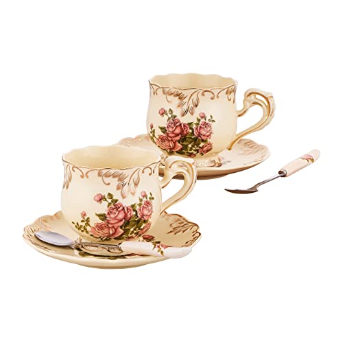Vintage Floral Tea Cups and Saucers Set of 2