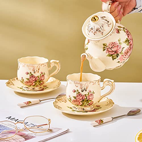 Vintage Floral Tea Cups and Saucers Set of 2