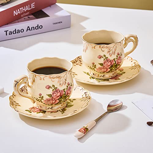 Vintage Floral Tea Cups and Saucers Set of 2
