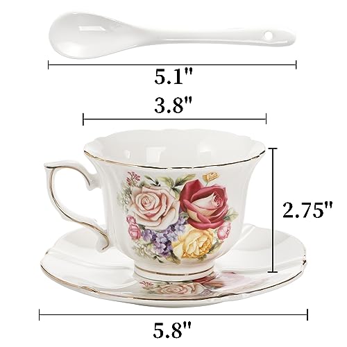 Pumtus Floral Ceramic Tea Cups and Saucers Set