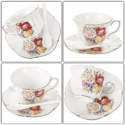 Pumtus Floral Ceramic Tea Cups and Saucers Set