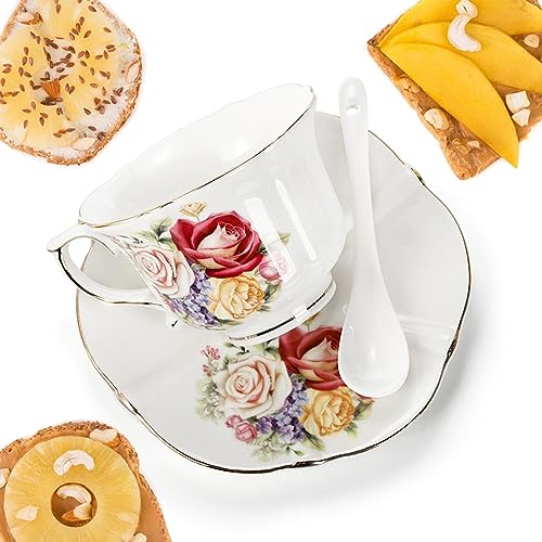 Pumtus Floral Ceramic Tea Cups and Saucers Set
