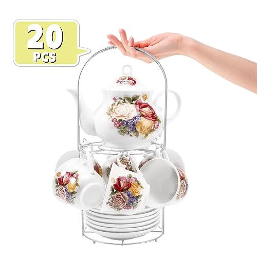 Vintage 20-Piece Floral Tea Set for Parties