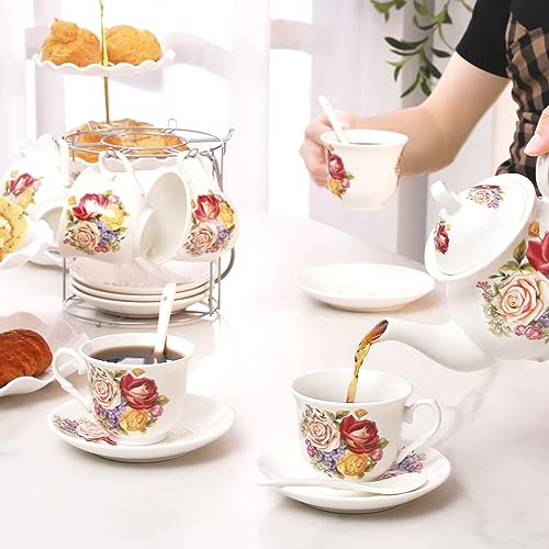 Vintage 20-Piece Floral Tea Set for Parties