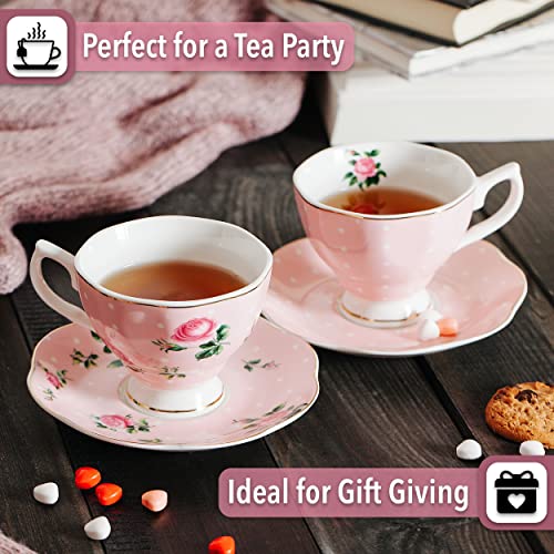 Floral Tea Cups Set with Gold Trim - 2pc