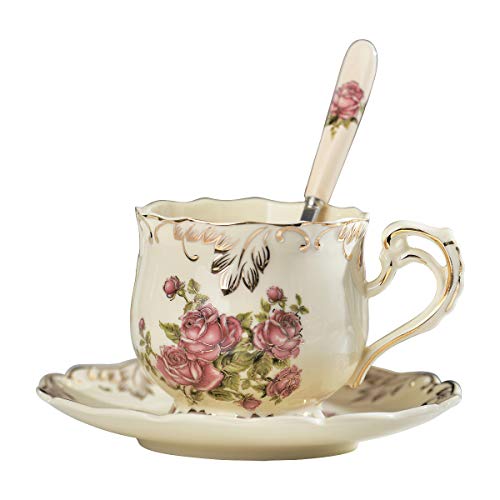 Ivory Floral Tea Cup and Saucer Set
