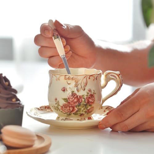 Ivory Floral Tea Cup and Saucer Set