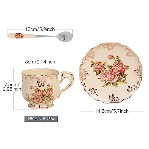 Ivory Floral Tea Cup and Saucer Set