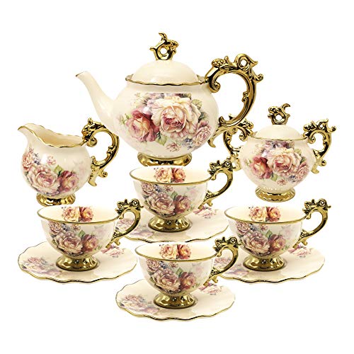 15-Piece Floral Vintage Porcelain Tea Set