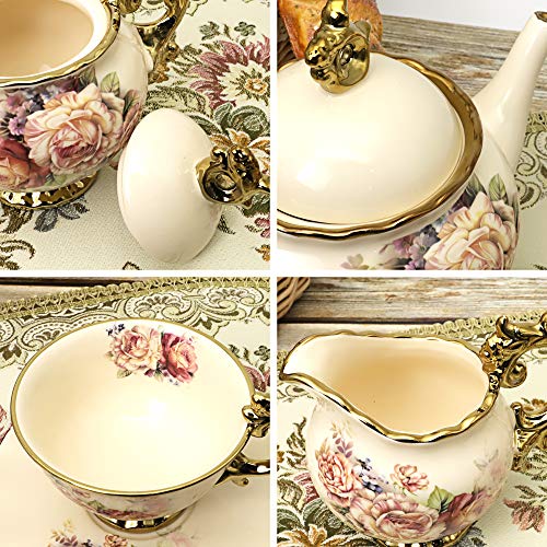 15-Piece Floral Vintage Porcelain Tea Set