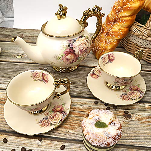 15-Piece Floral Vintage Porcelain Tea Set