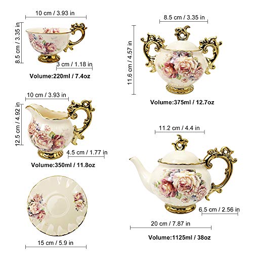 15-Piece Floral Vintage Porcelain Tea Set