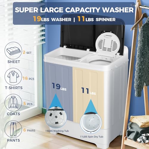 Compact Twin Tub Portable Washing Machine 30lbs Capacity
