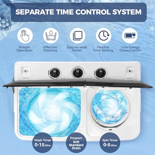 Compact Twin Tub Portable Washing Machine 30lbs Capacity