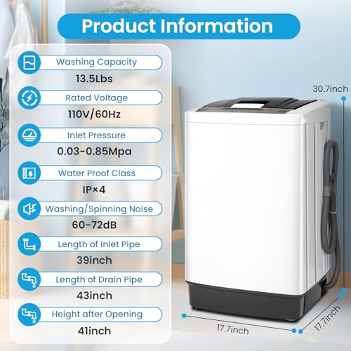 Compact 1.8Cu.ft Portable Washing Machine with 10 Programs