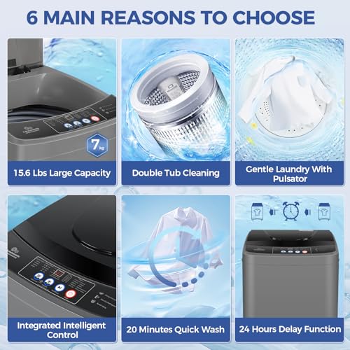 Compact Full Automatic Portable Washing Machine 15.6 lbs