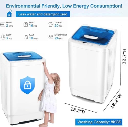 Nictemaw Portable Washing Machine, 17.8 lbs, Blue/White