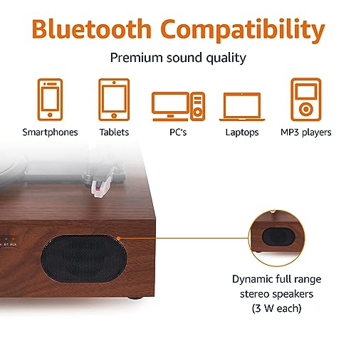 Vinyl Turntable with Bluetooth and Built-in Speakers