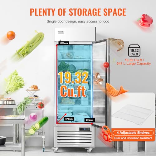VEVOR 19.32 Cu.ft Stainless Steel Reach-In Refrigerator