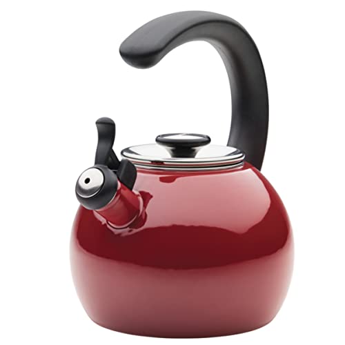 Red Enamel Steel Whistling Teakettle, 2 Quart