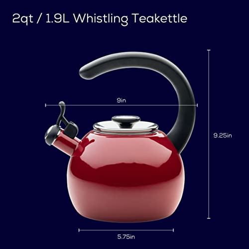 Red Enamel Steel Whistling Teakettle, 2 Quart
