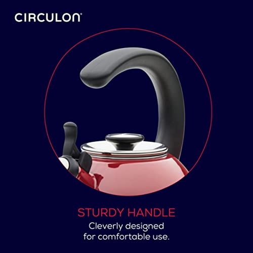 Red Enamel Steel Whistling Teakettle, 2 Quart