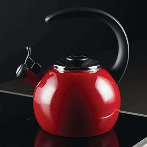Red Enamel Steel Whistling Teakettle, 2 Quart