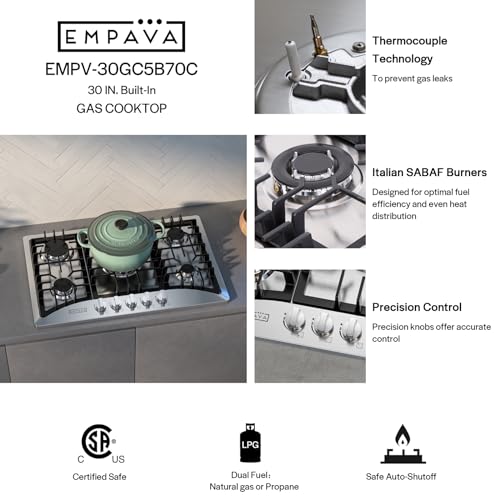 Empava 30" Stainless Steel Gas Cooktop with 5 Burners