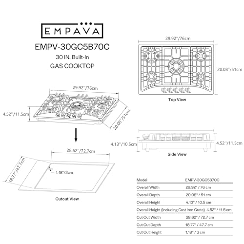 Empava 30" Stainless Steel Gas Cooktop with 5 Burners