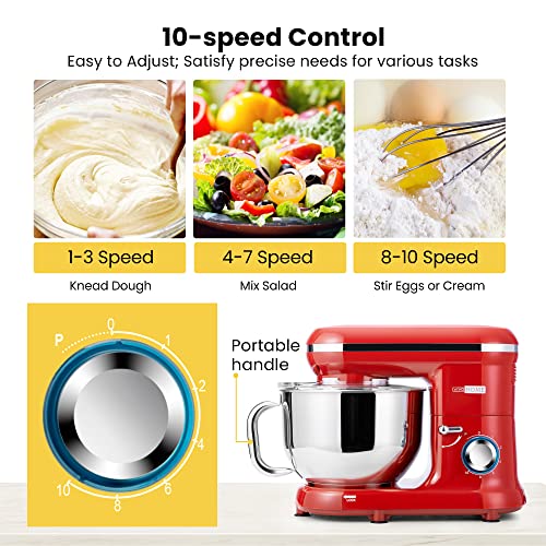 VIVOHOME 660W 6 Quart Electric Stand Mixer, Red
