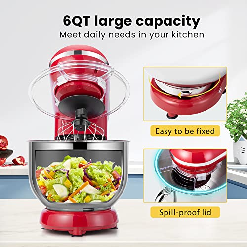 VIVOHOME 660W 6 Quart Electric Stand Mixer, Red