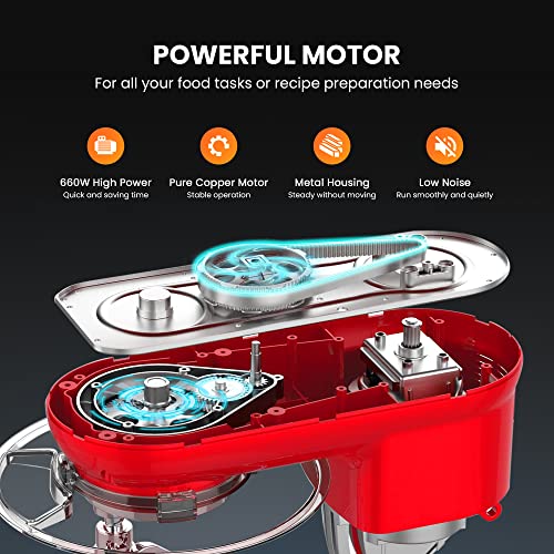 VIVOHOME 660W 6 Quart Electric Stand Mixer, Red