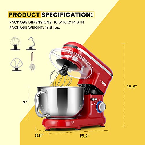 VIVOHOME 660W 6 Quart Electric Stand Mixer, Red