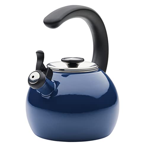 Circulon Enamel Whistling Teakettle/Teapot - 2 Quart Navy