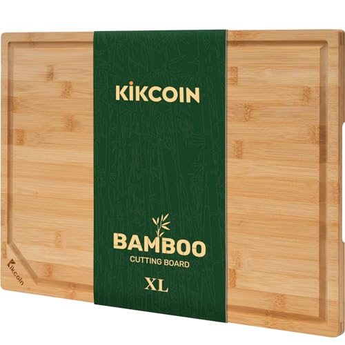 Kikcoin Bamboo Cutting Board, XL Heavy Duty with Handle