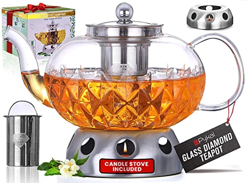 Pykal Glass Tea Pot Infuser - 40 Oz - Diamond Teapot
