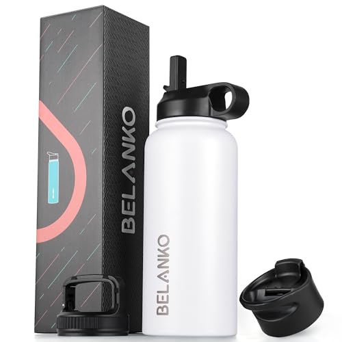 BELANKO 32 Oz Stainless Steel Water Bottle with Straw