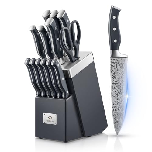 AMEGAT 14-Piece Knife Set with Self-Sharpening Technology