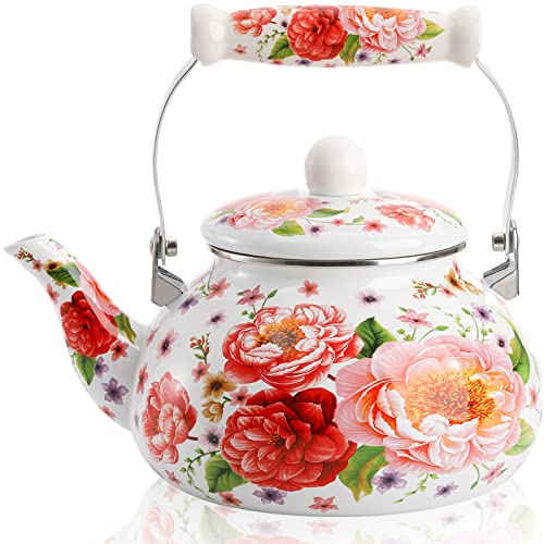Enamel 2.6 Quart Tea Kettle, 2.5L Porcelain Pot