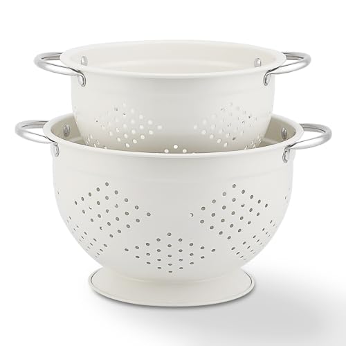 Rorence White Steel Colanders: 3qt and 5qt Set