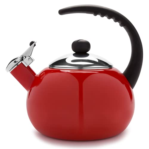 Farberware Luna Whistling Tea Kettle, BPA-Free, 2.5qt (Red)