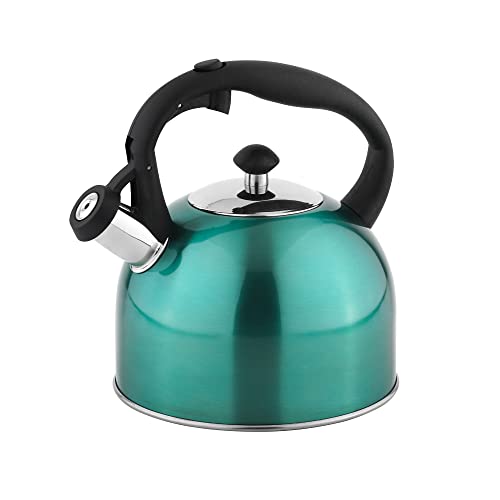 Amazon Basics Teal Tea Kettle, 2.4-Quart Stainless Steel