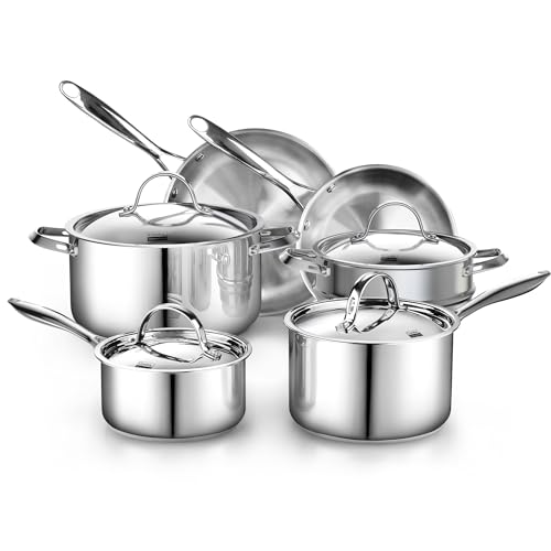 Classic Stainless Steel Cookware Set 10-Pieces, Pots and Pans