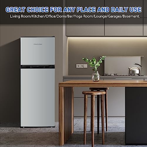 Compact Mini Fridge with Top Freezer, Silver
