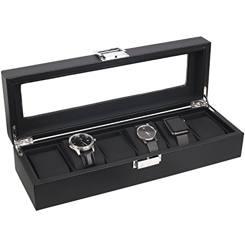 6 Slot Carbon Fiber Watch Box for Men - Black