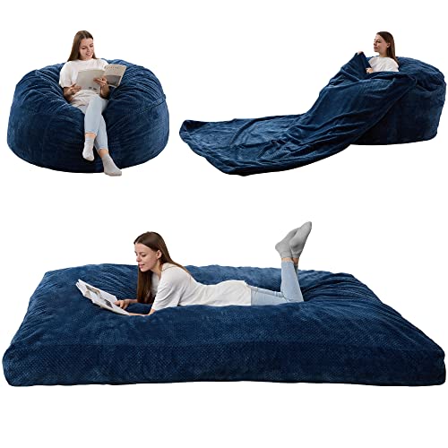 Washable Chenille Giant Bean Bag Chair Converts to Mattress