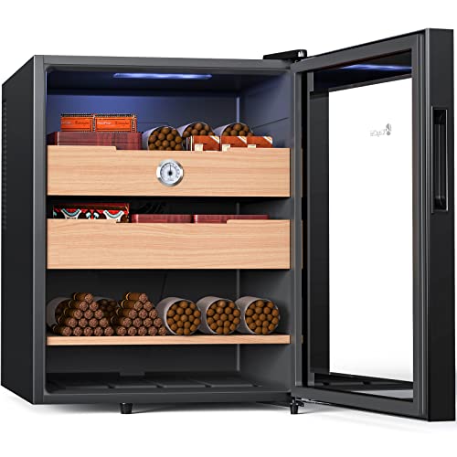 KingChii 48L Electric Cigar Humidors with Spanish Cedar Wood Shelves & Drawer Hygrometer