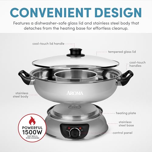 Aroma 5-Quart Stainless Steel Hot Pot, Silver