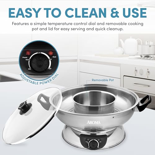 Aroma 5-Quart Stainless Steel Hot Pot, Silver
