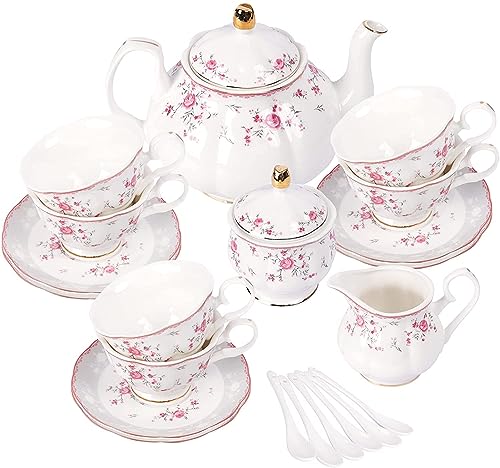 Vintage Pink Rose Tea Set for 6 People